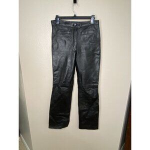 Vera Pelle Italian Black Leather Pants XXL Womens  Mid Rise Vintage Straight Leg